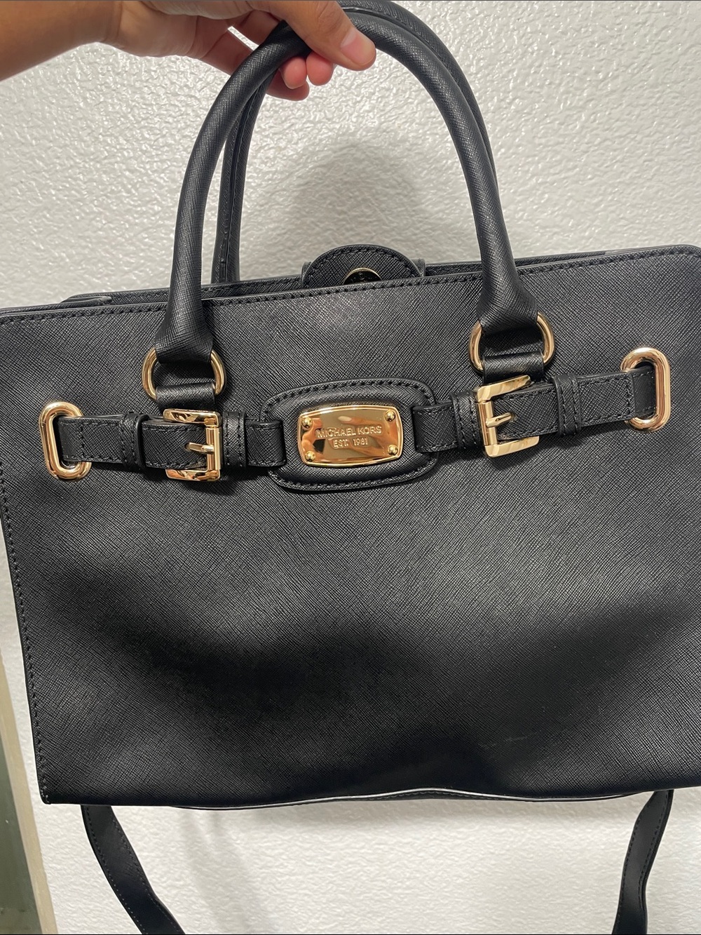 Michael Kors Black Saffiano Satchel with Gold Hardware
